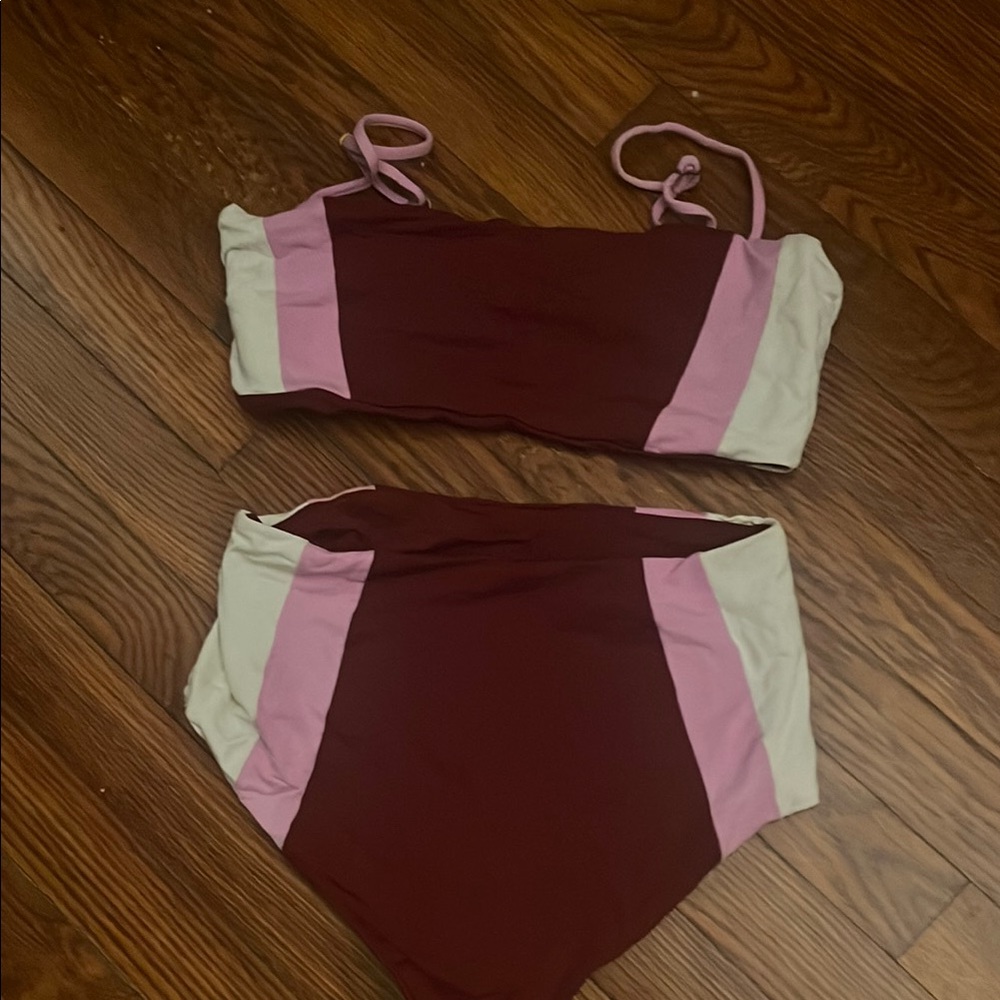 Burgundy and Pink Colorblock Bikini Set